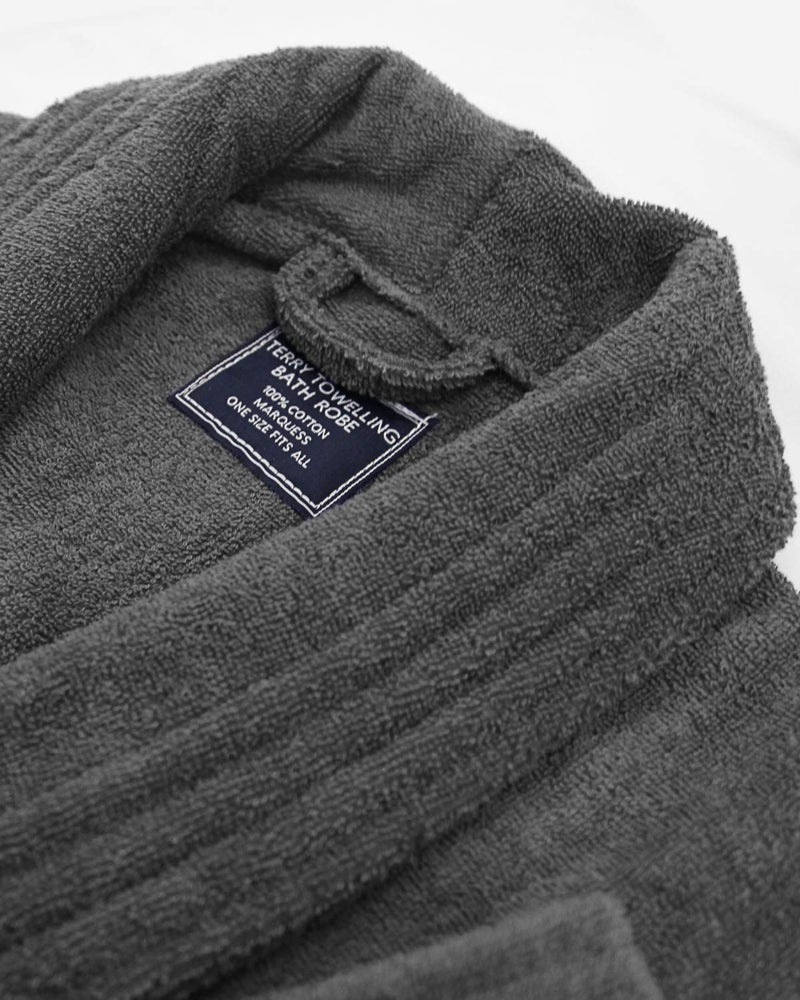 Marquess All-Cotton Bathrobe Thick Plush Cloth Housecoat Terry Toweling for Men & Women, Comfortable & Warm (Charcoal) - Image 5